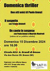 Domenica thriller. al circolo arci di bresso (mi). domenica 16 dicembre alle 16.00